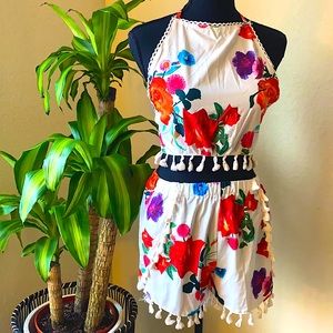 Two Piece Floral Halter Top/Short Set